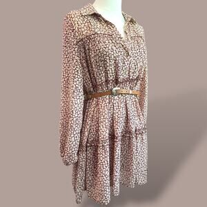 GB Girls Burgundy Floral Tiered Dress XS (Fits Med)